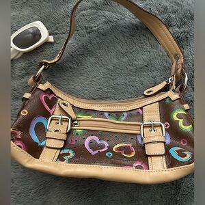 Y2K brown heart shoulder purse